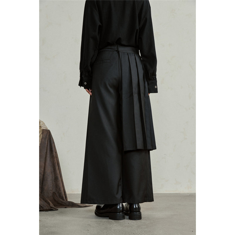 Black Asymmetric Hakama Wide Pants