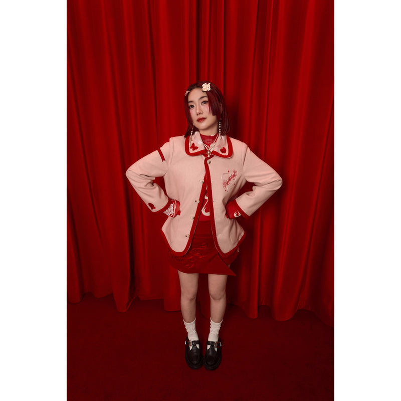 紫陽花と蝶の刺繍ウールジャケット