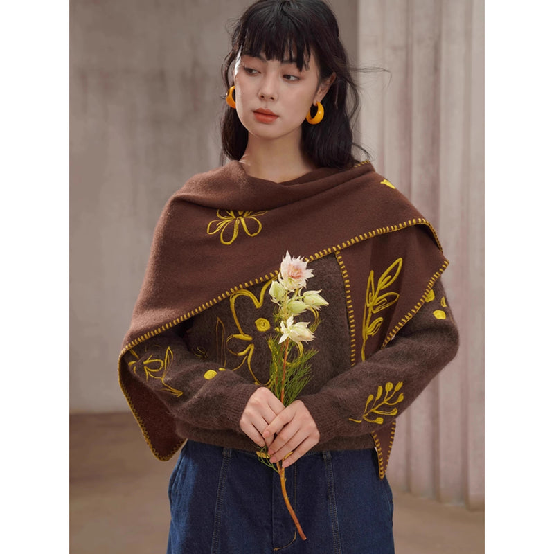 植物の刺繍ニットセーター