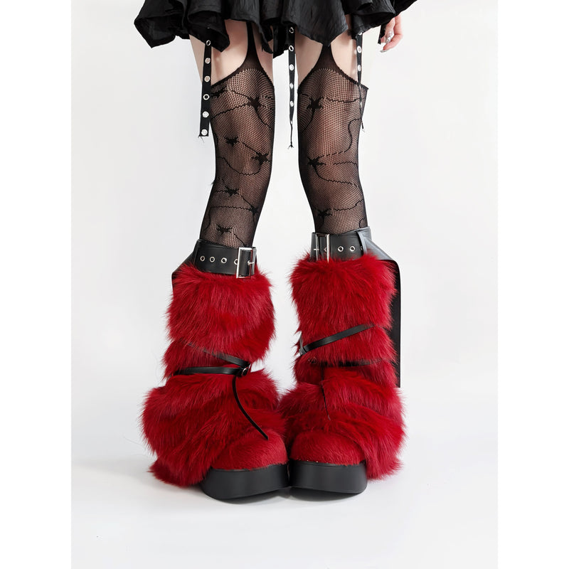 Deep Red Fur Leg Warmers