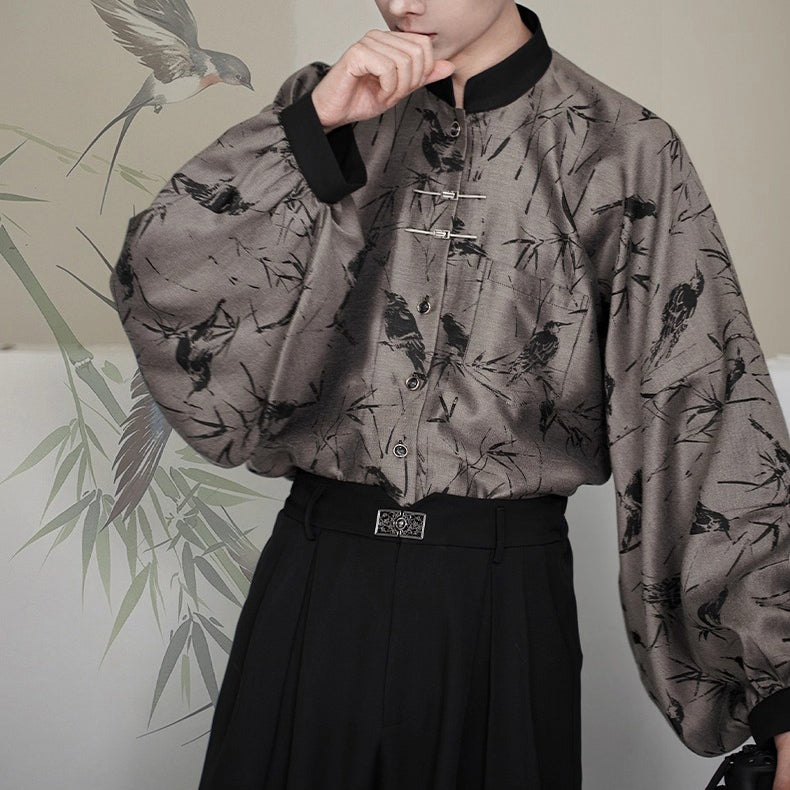 竹林の水墨画バルーンスリーブブラウス