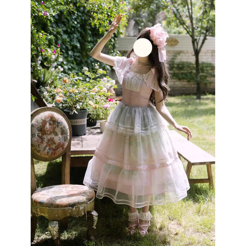 睡蓮の池の油彩画コルセットワンピース