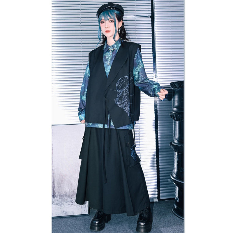 海月の刺繍ドレープワイドパンツ