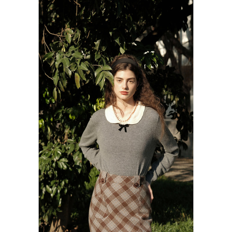 Brown and Gray Plaid Skirt