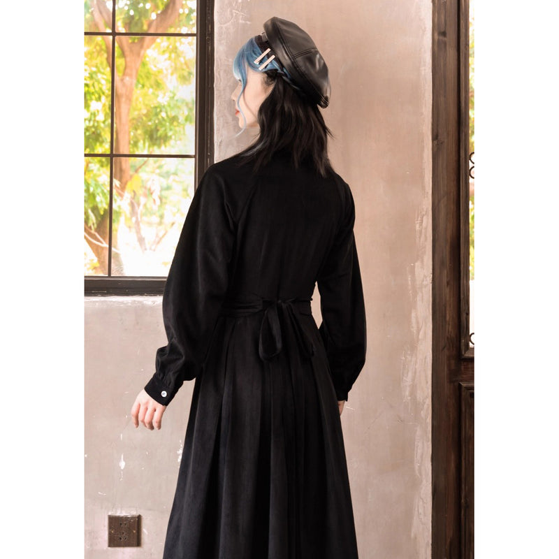 椿の花と鶯の刺繍コルセットワンピース