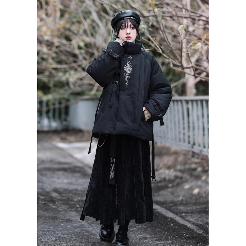 龍と牡丹の刺繍ダウンジャケット