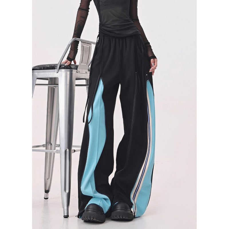 Light Blue Switching Wide Track Pants