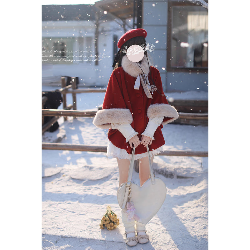 深紅のお嬢様のウールケープコート