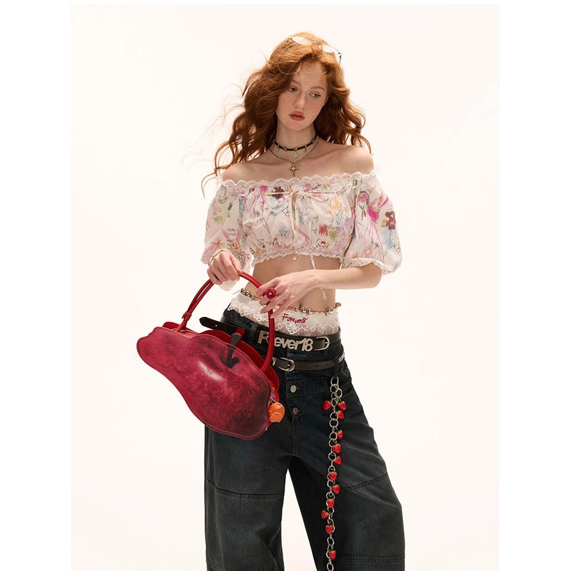 Graffiti Off-Shoulder Short Top