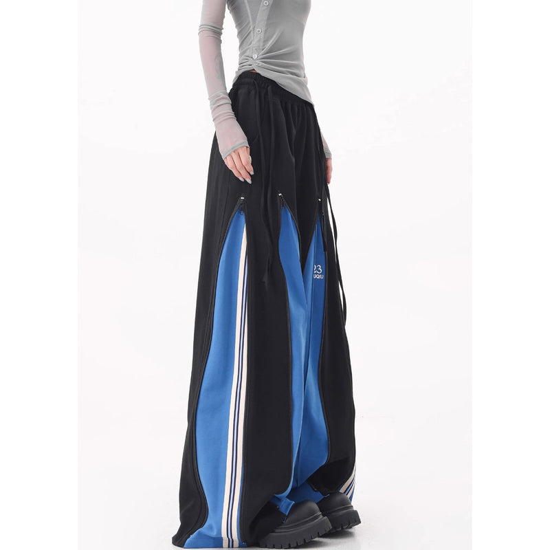 Blue Switching Wide Track Pants