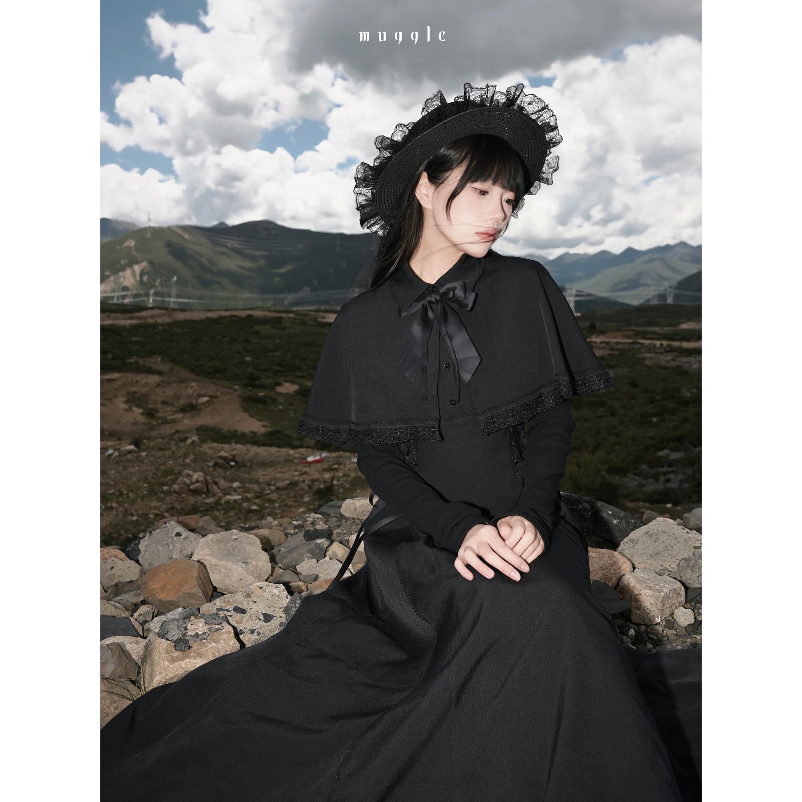 【極美品】エムズグレイシー　ロングコート　ビジュー　フリル　ノーカラー　黒 エムズグレイシー M'S GRACY ノーカラー ロング コート ライナー