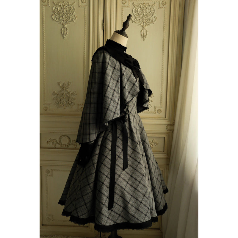 薄墨の格子柄ショートジャケットとケープ[2026年3月下旬-4月下旬発送予定]