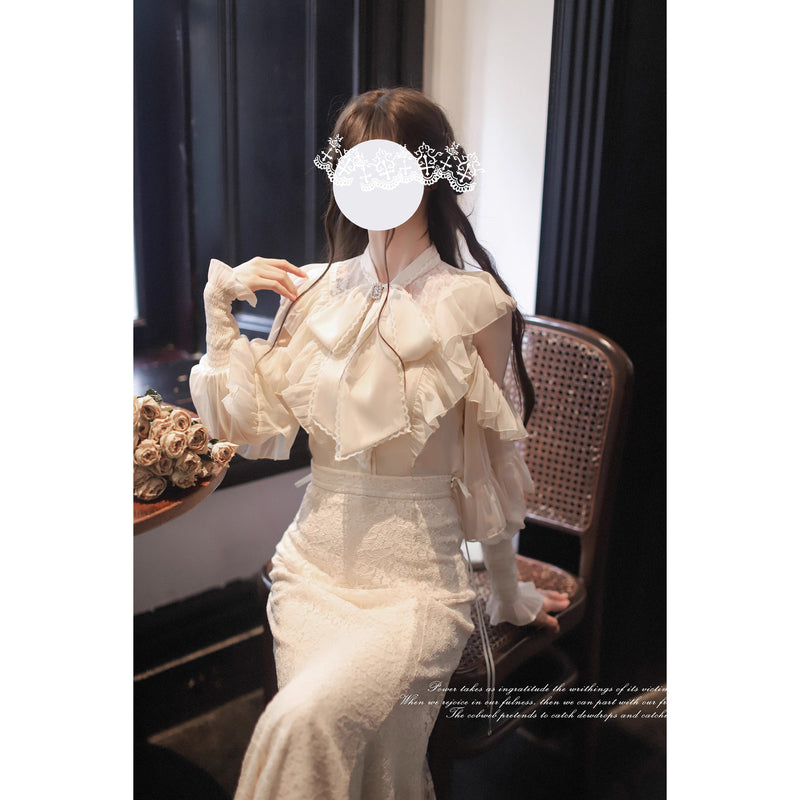 月光の令嬢のリボンブラウスとマーメイドスカート
