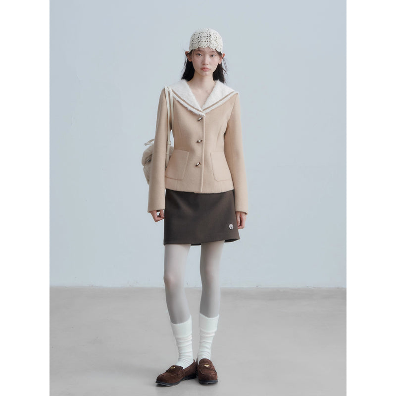 Sailor collar Beige Short Jacket