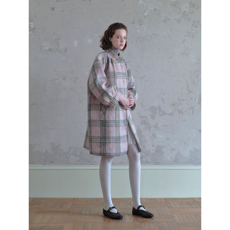 Pink Plaid Wool Retro Coat