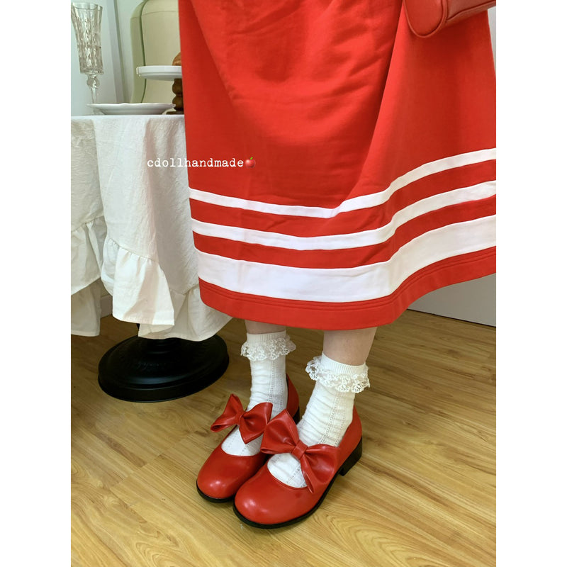 Vivid Red Ribbon Mary Jane Pumps