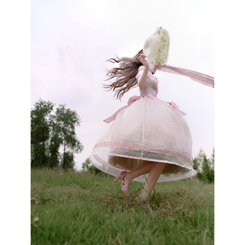 睡蓮の池の油彩画ジャンパースカート
