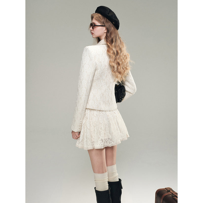 White Rose Lace Jacket and Short Skirt