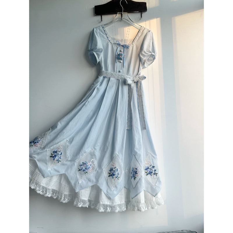 紫陽花の花の刺繍クラシカルワンピース – ManusMachina