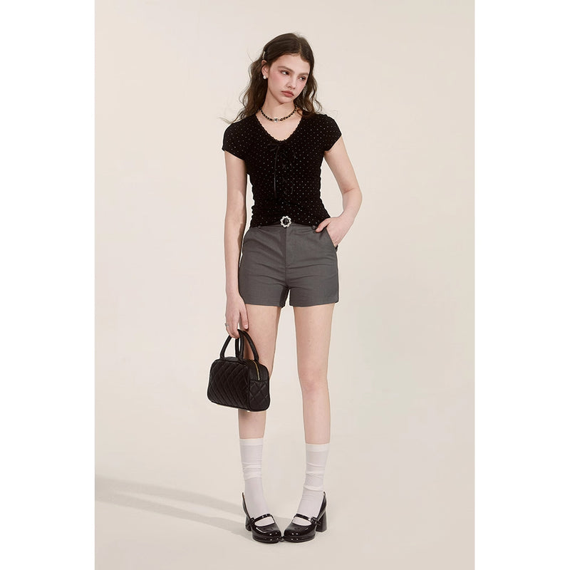 Black Polka Dot Ribbon Top