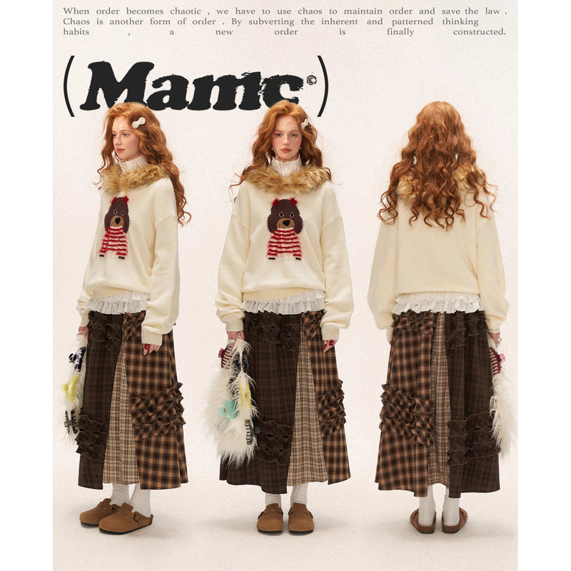 Brown Check Layered Long Skirt