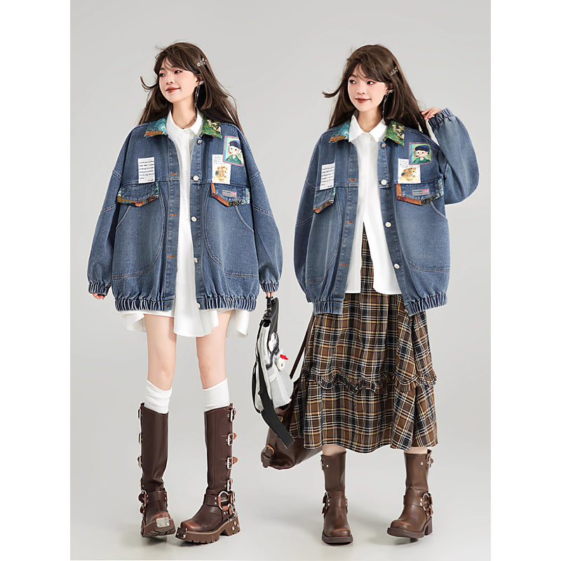 西洋油彩画のリボンデニムジャケット