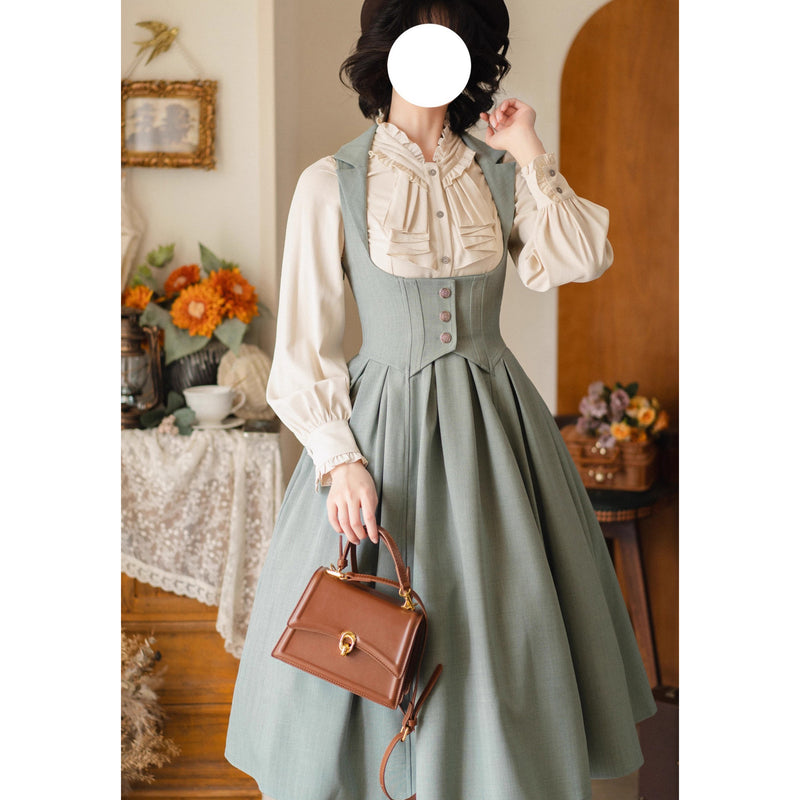 英吉利のお嬢様のクラシカルジャンパースカートとハイネックブラウス（ウォーターグリーン）