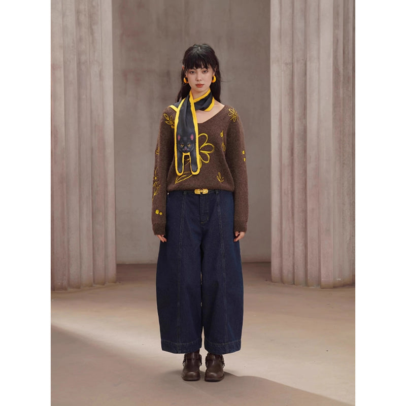 黒猫の挿絵マフラー