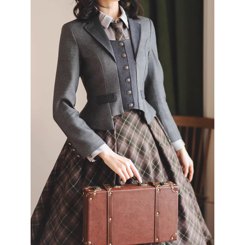 英国のお嬢様のクラシカルショートジャケット - Dark Gray[2025年12月中旬発送予定]