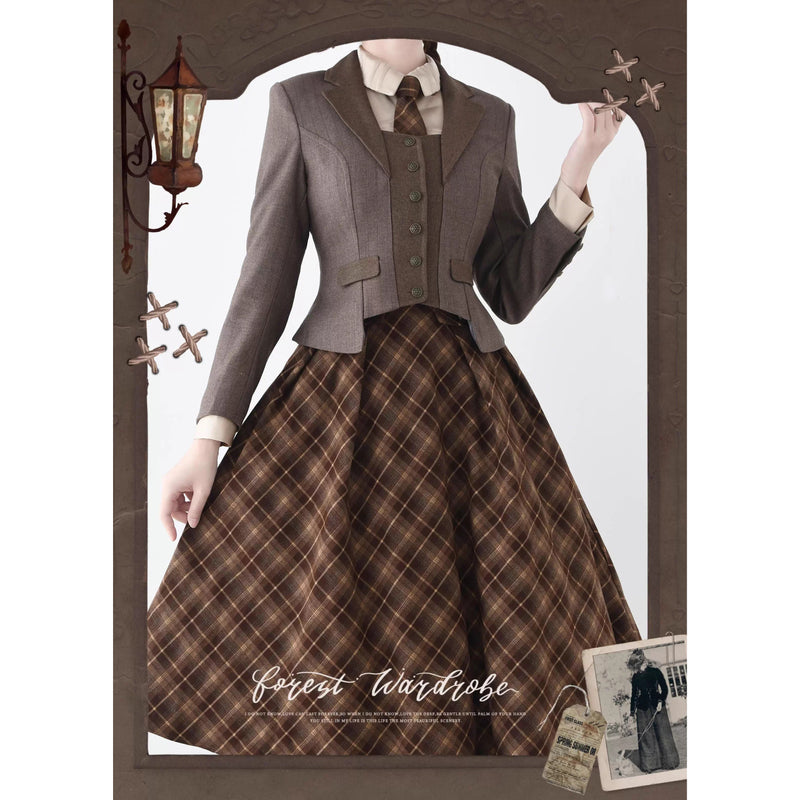英国のお嬢様のクラシカルショートジャケット - Brown[2025年12月中旬発送予定]