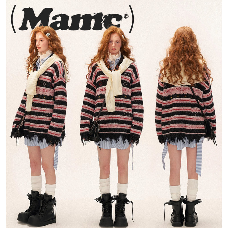 Starry Stripe Polo Knit Top