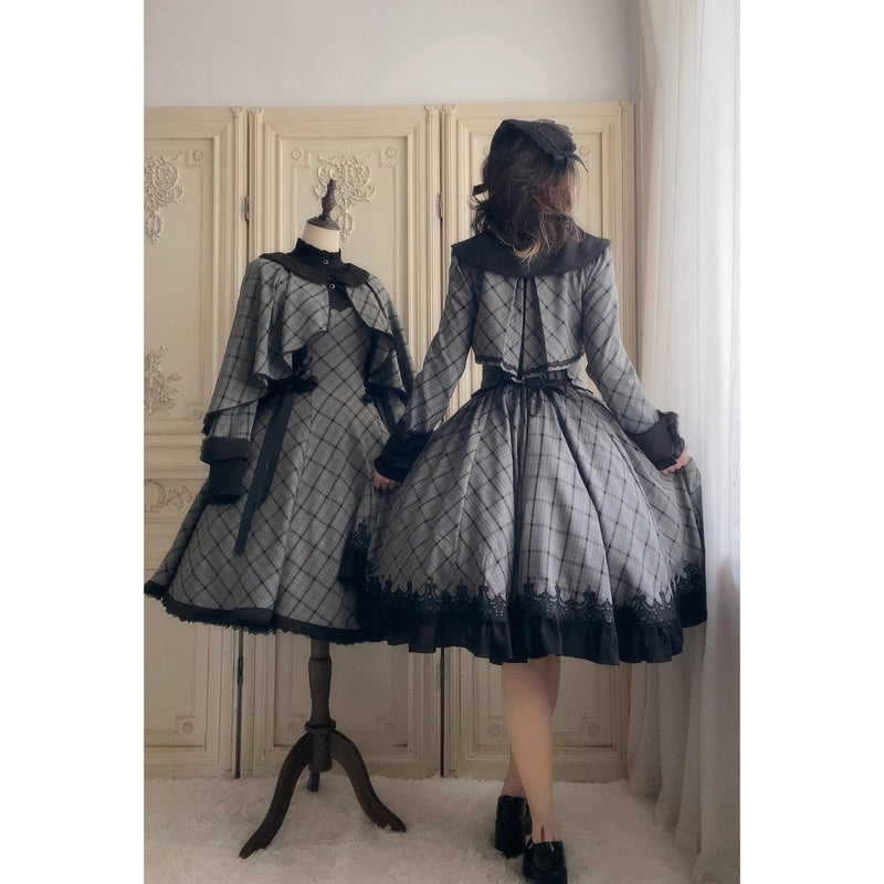 薄墨の格子柄ショートジャケットとケープ[2026年3月下旬-4月下旬発送予定]