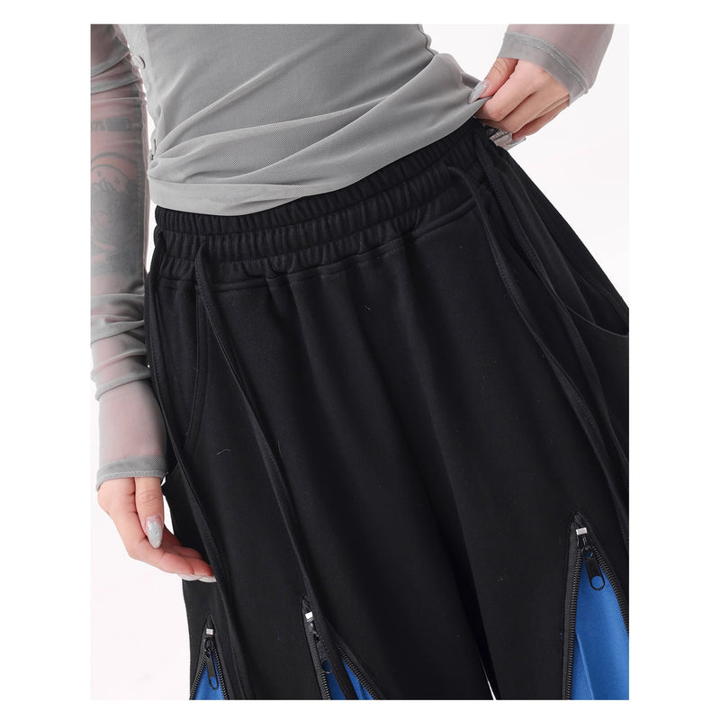 Blue Switching Wide Track Pants