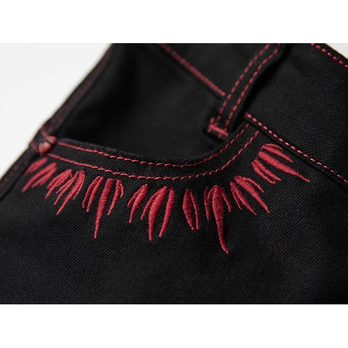 Punk Embroidered Flared Denim Pants