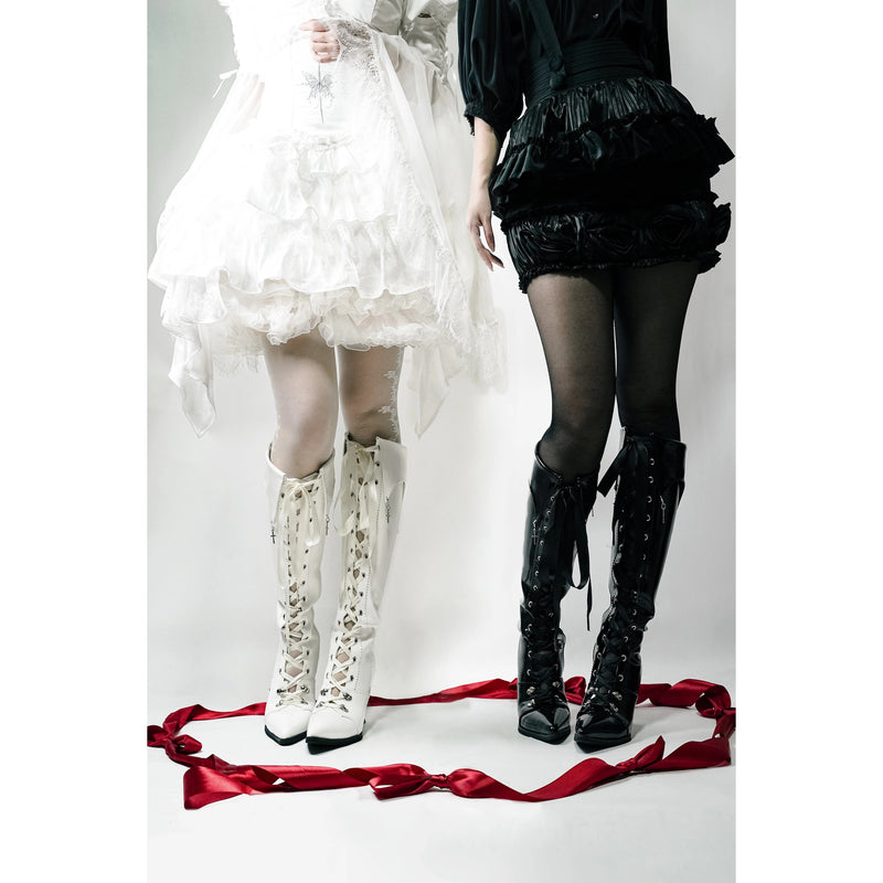 貴族令嬢の編み上げゴシックロングブーツ - Black[2026年3月上旬-3月下旬発送予定]