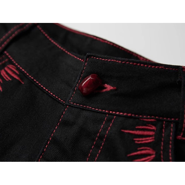 Punk Embroidered Flared Denim Pants