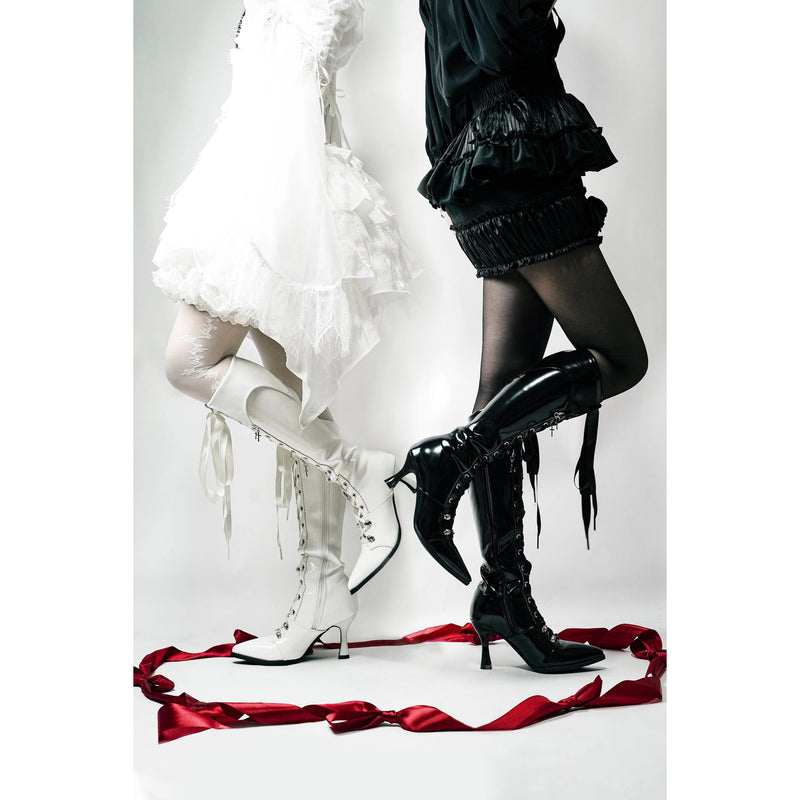 貴族令嬢の編み上げゴシックロングブーツ - Black[2026年3月上旬-3月下旬発送予定]