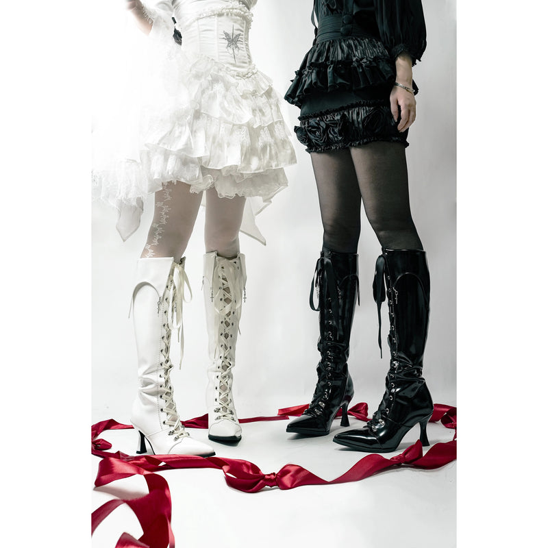 貴族令嬢の編み上げゴシックロングブーツ - White[2026年3月上旬-3月下旬発送予定]