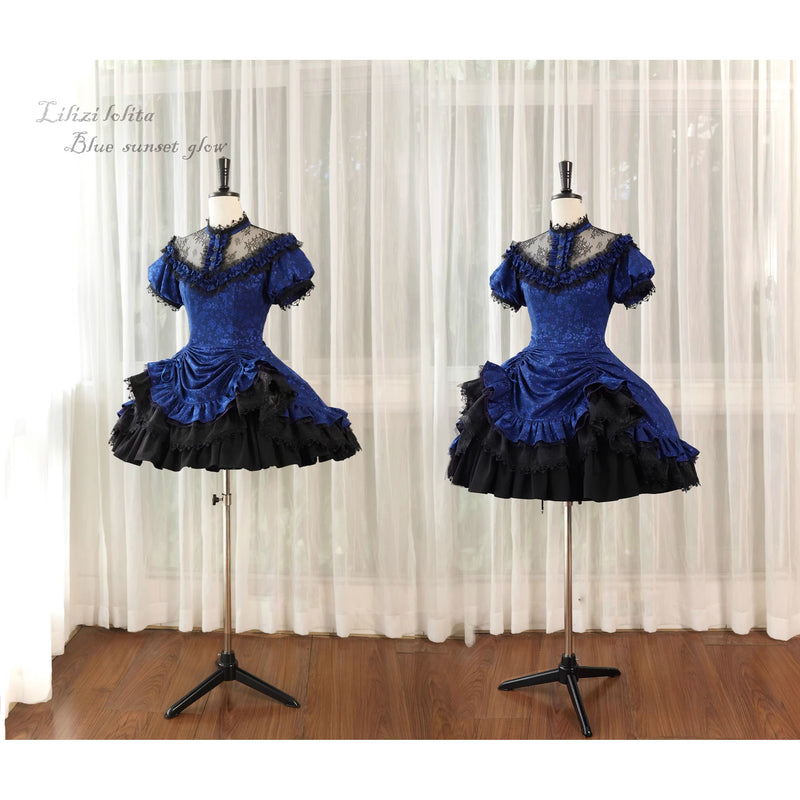 瑠璃紺の花群集の刺繍ワンピースとジャンパースカート[2025年12月中旬-2026年1月中旬発送予定]
