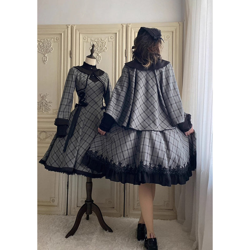 薄墨の格子柄ショートジャケットとケープ[2026年3月下旬-4月下旬発送予定]