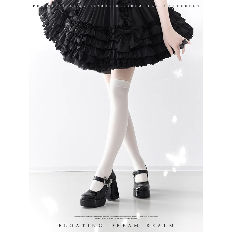 薔薇の花と蝶のゴシックヒールパンプス - Glossy Black