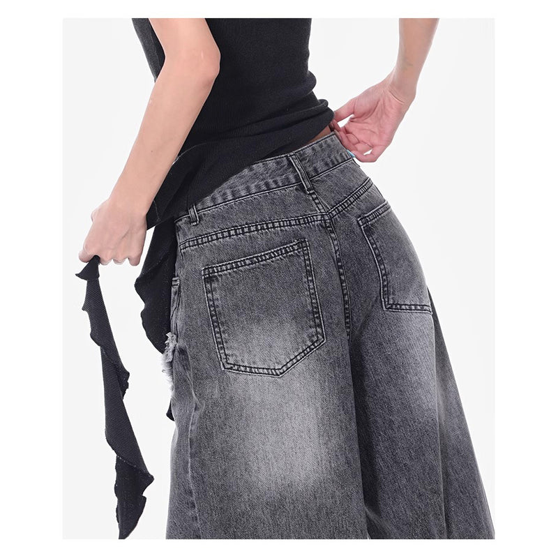 Distressed Wide Denim Pants