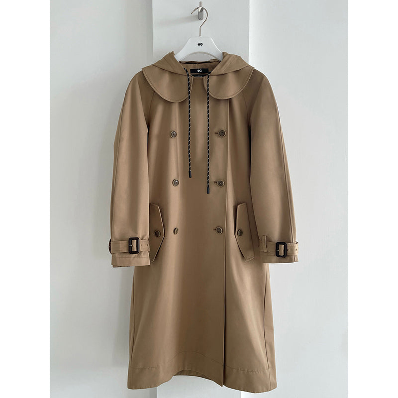 Khaki Doll Collar Detachable Hooded Trench Coat