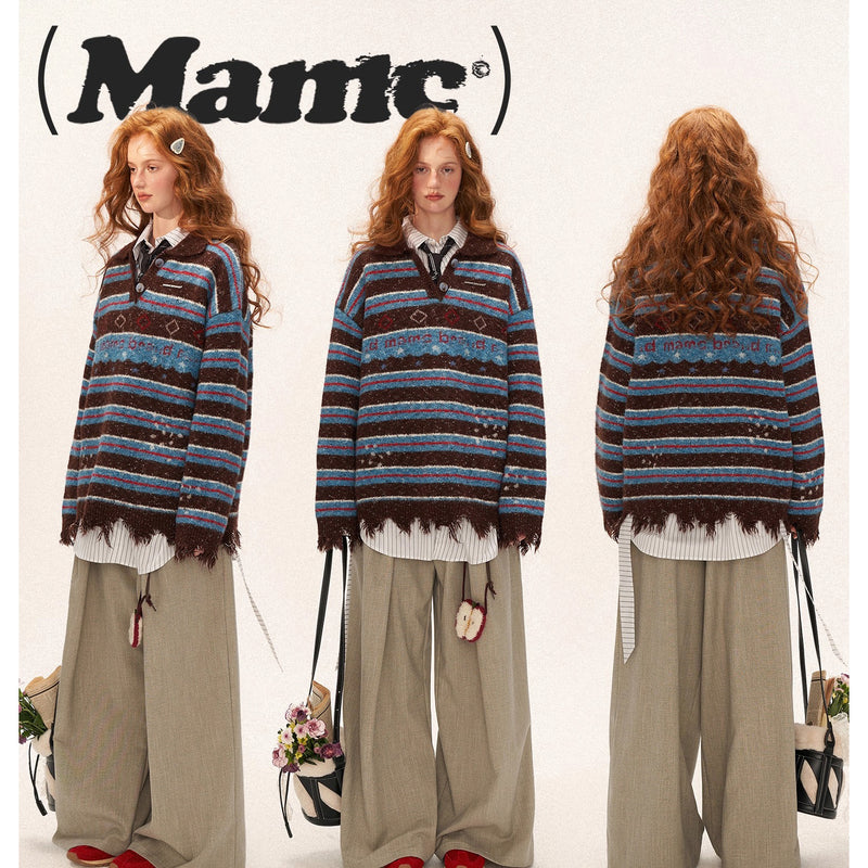 Starry Stripe Polo Knit Top