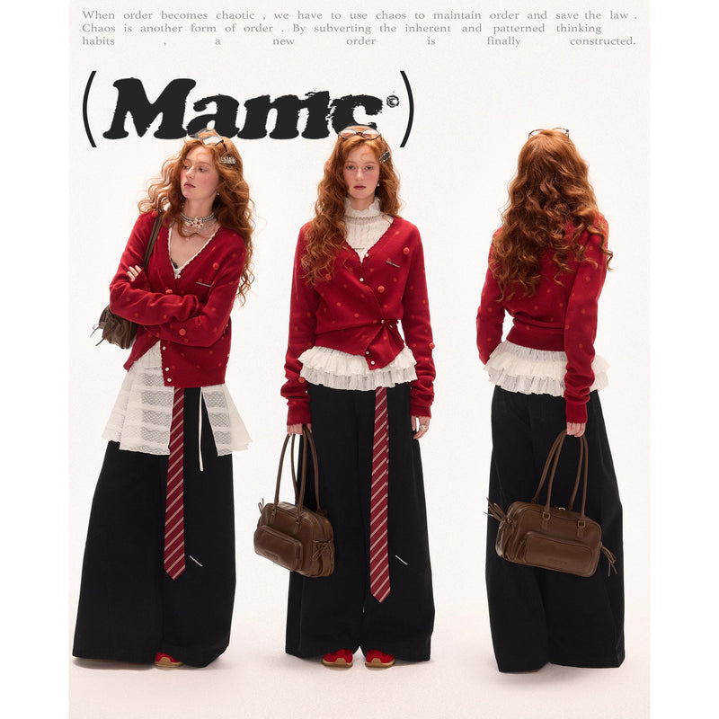 Asymmetrical Polka Dot Knit Cardigan
