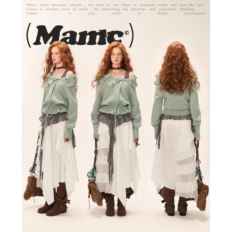 Rose Flower Off-the-shoulder Knit Cardigan