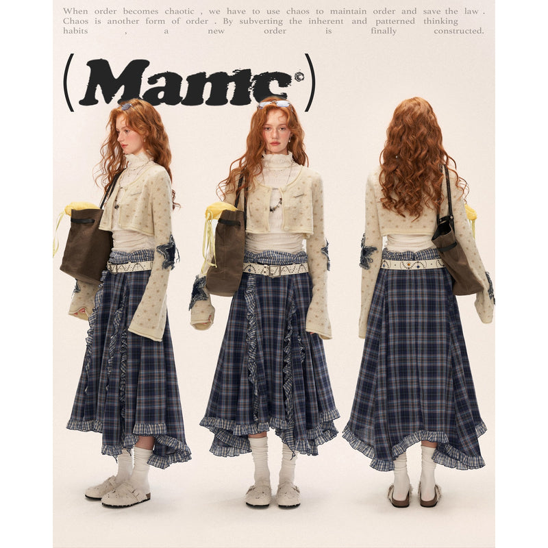 Asymmetrical Ruffled Checkered Skirt