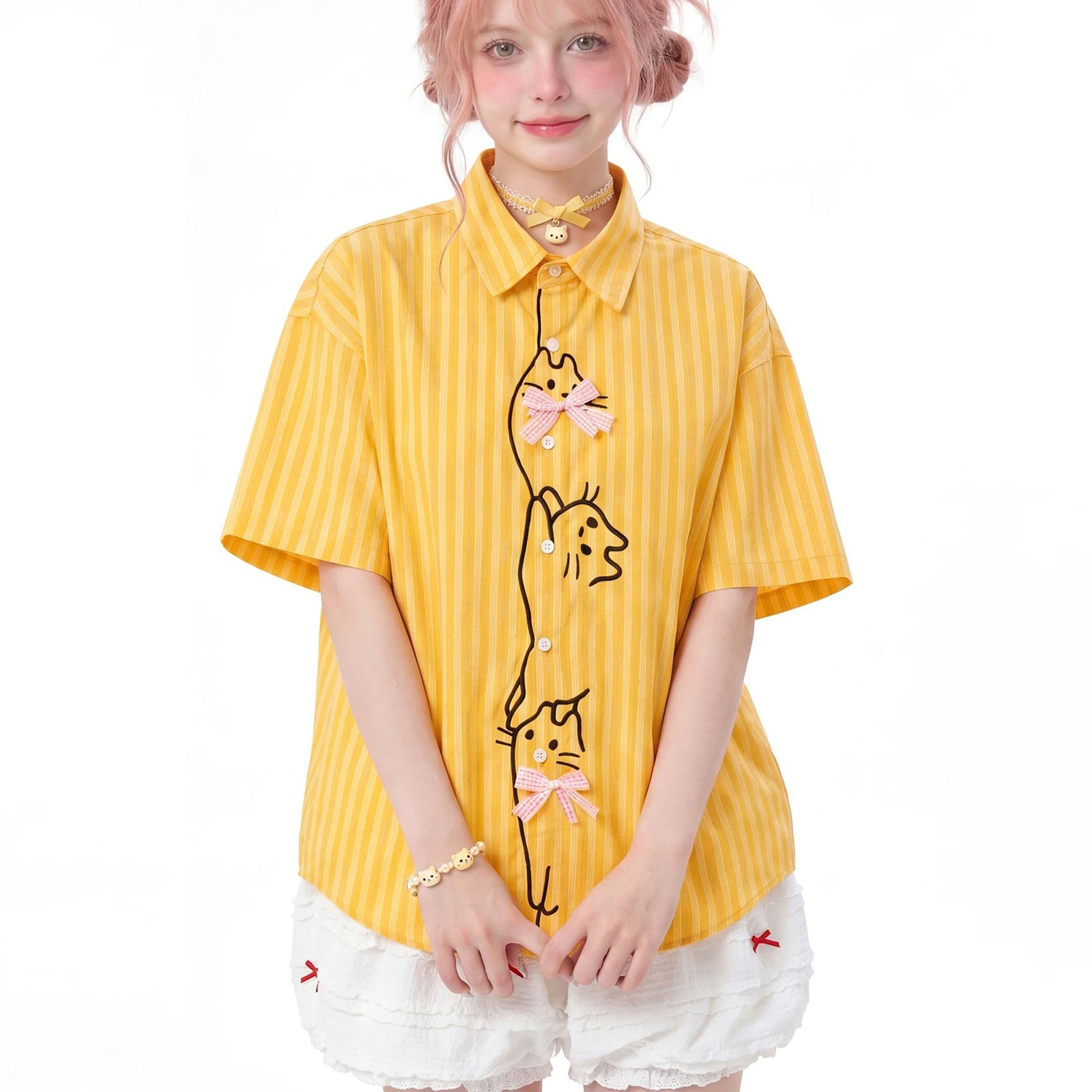 子猫の刺繍リボンシャツ - Golden Yellow – ManusMachina