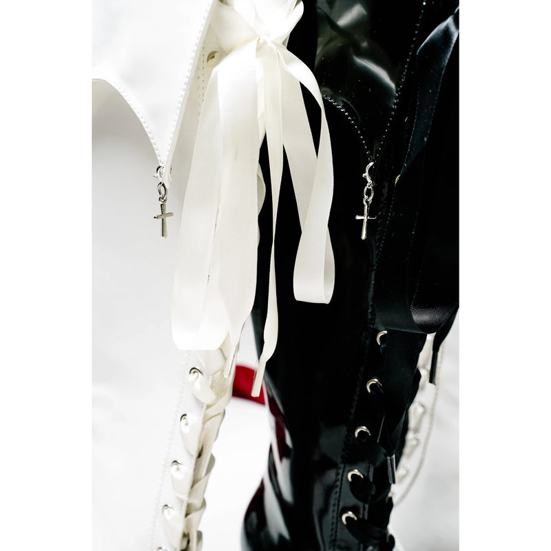 貴族令嬢の編み上げゴシックロングブーツ - White[2026年3月上旬-3月下旬発送予定]