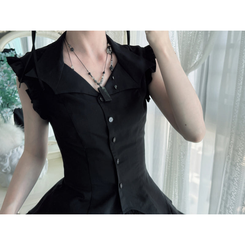 西洋貴族のヴィクトリアントップスとフリルスカート - Black